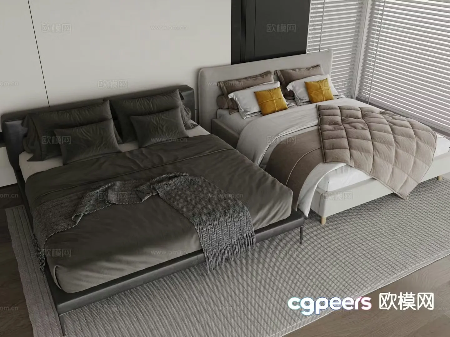 Modern double bed fabric bed 3d model