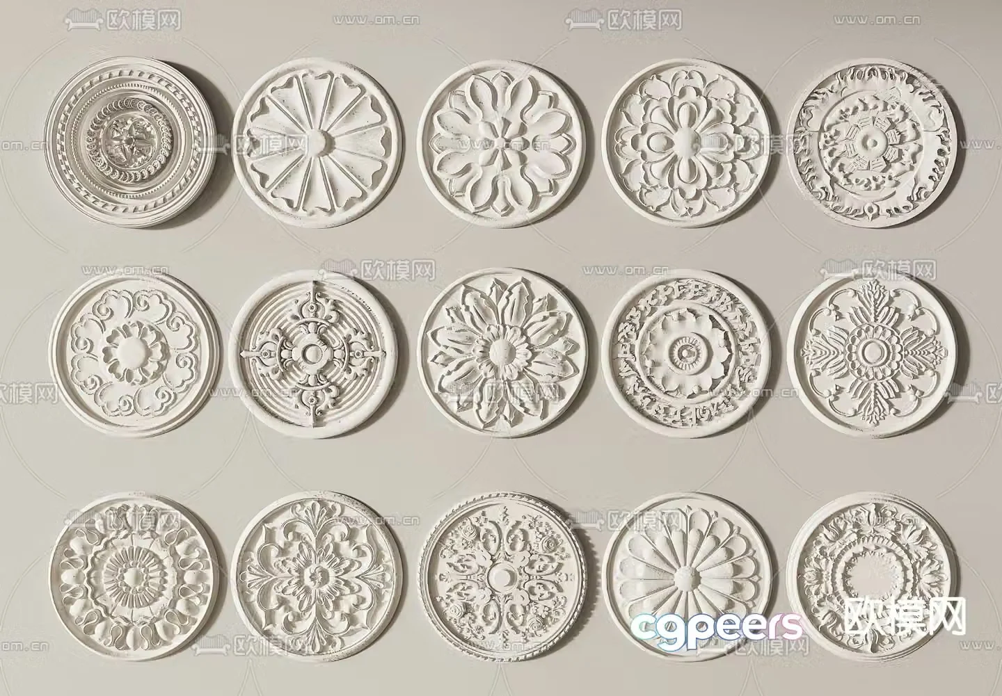 Simple European carved lantern plate embossed disc 3D model