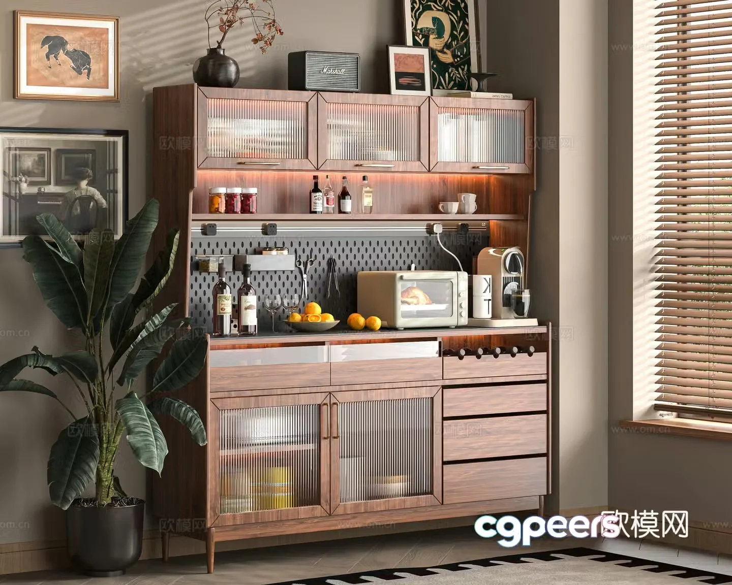 Middle -aged Wind Counter Cabinet 3D Model