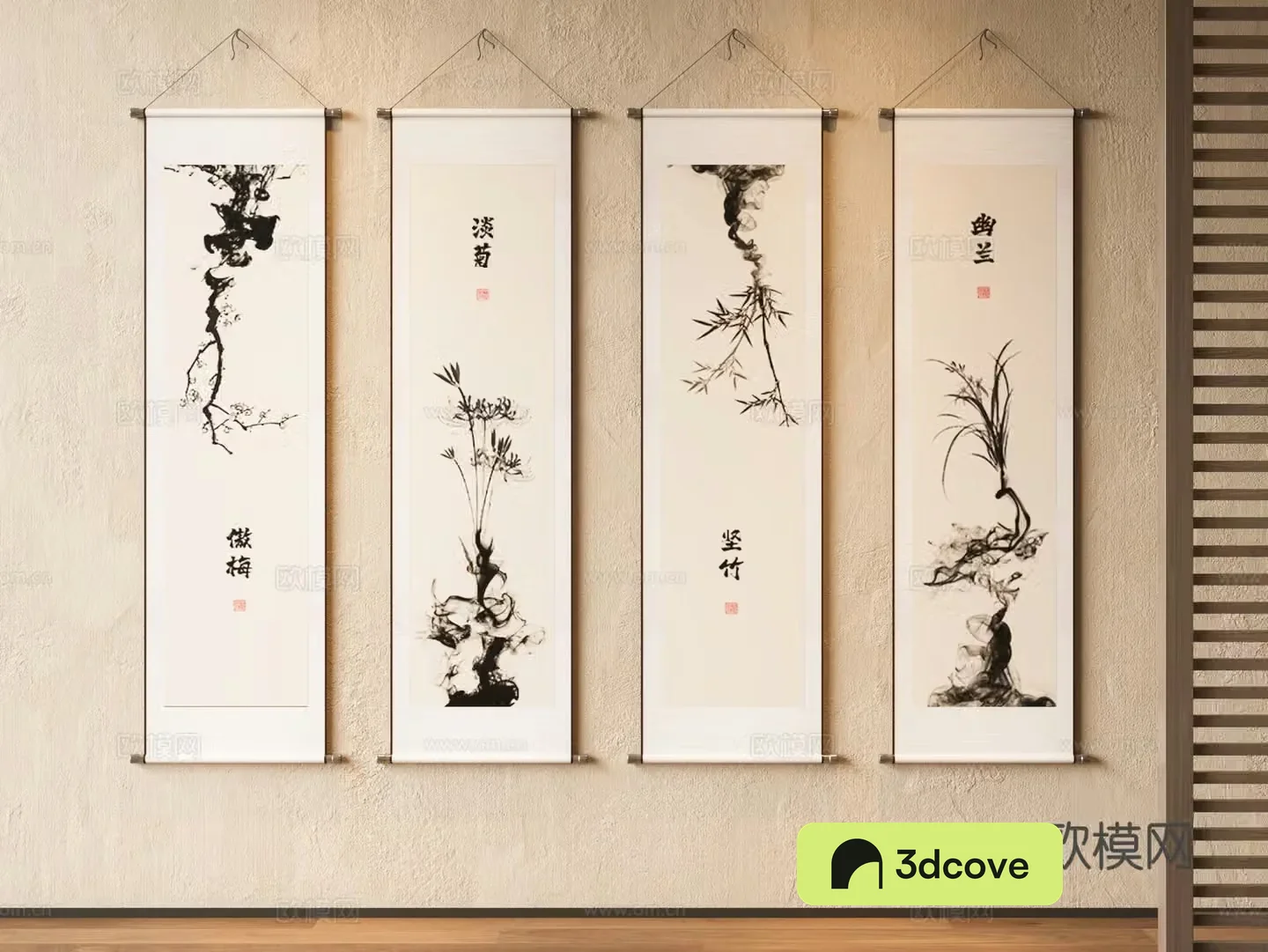 New Chinese style decorative paintings Scroll paintings Quadruple paintings Black and white paintings New Chinese style Zen paintings