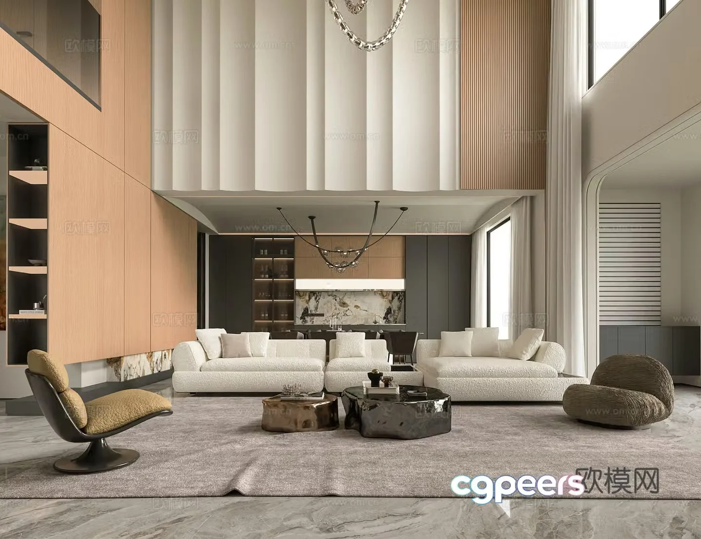 Modern Italian villa living room 3d model