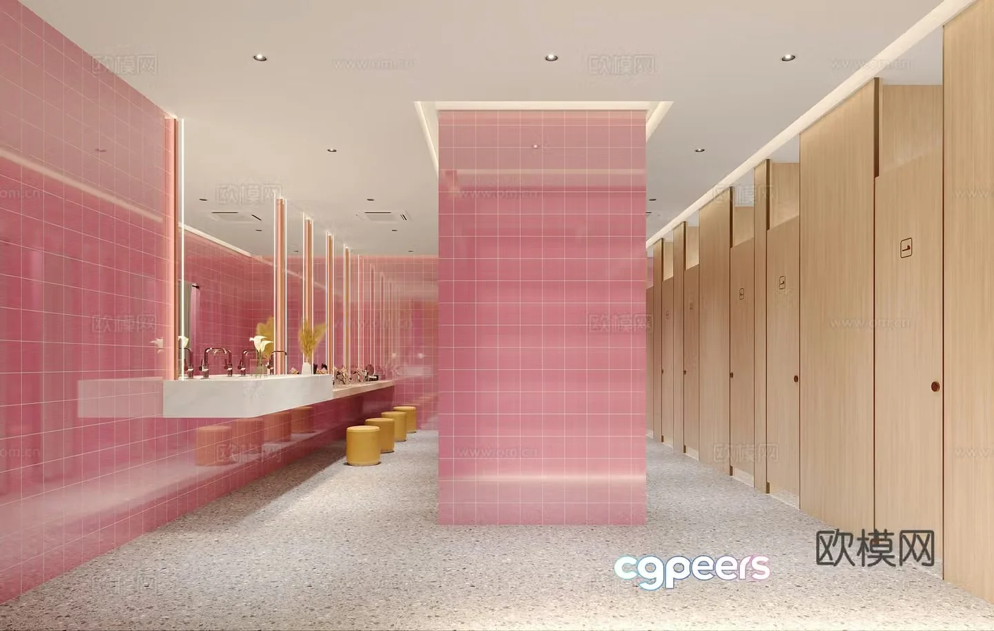 Modern public bathroom sink locker dressing room dressing table 3d model