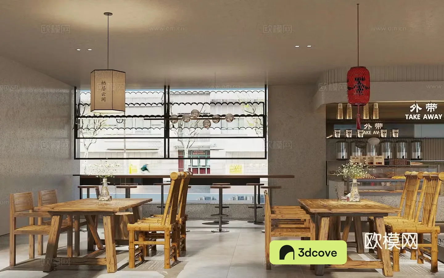 New Chinese milk tea shop cafe tea room tea house new Chinese dining table and chair combination milk tea operation table