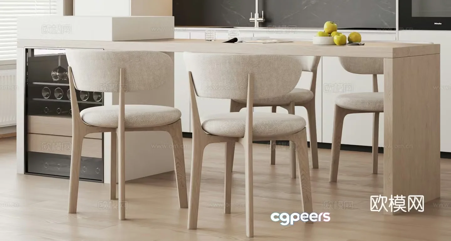 Modern dining table and chair combination 3D model