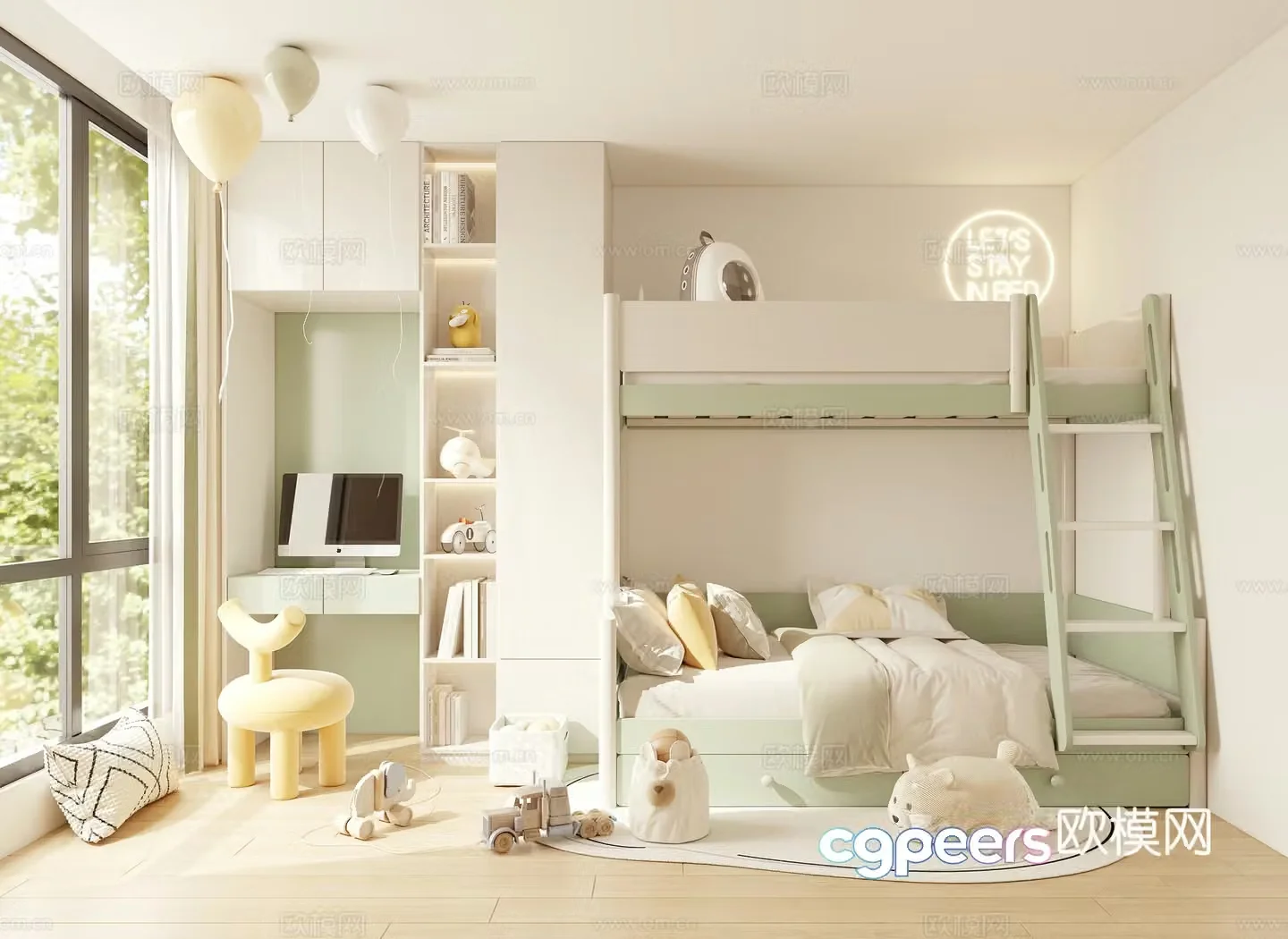 Modern children’s room children’s room bunk multi-functional room 3D model