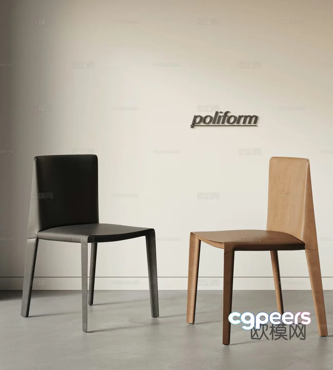 POLIFORM modern leather dining chair combination single chair saddle chair Italian 3d model