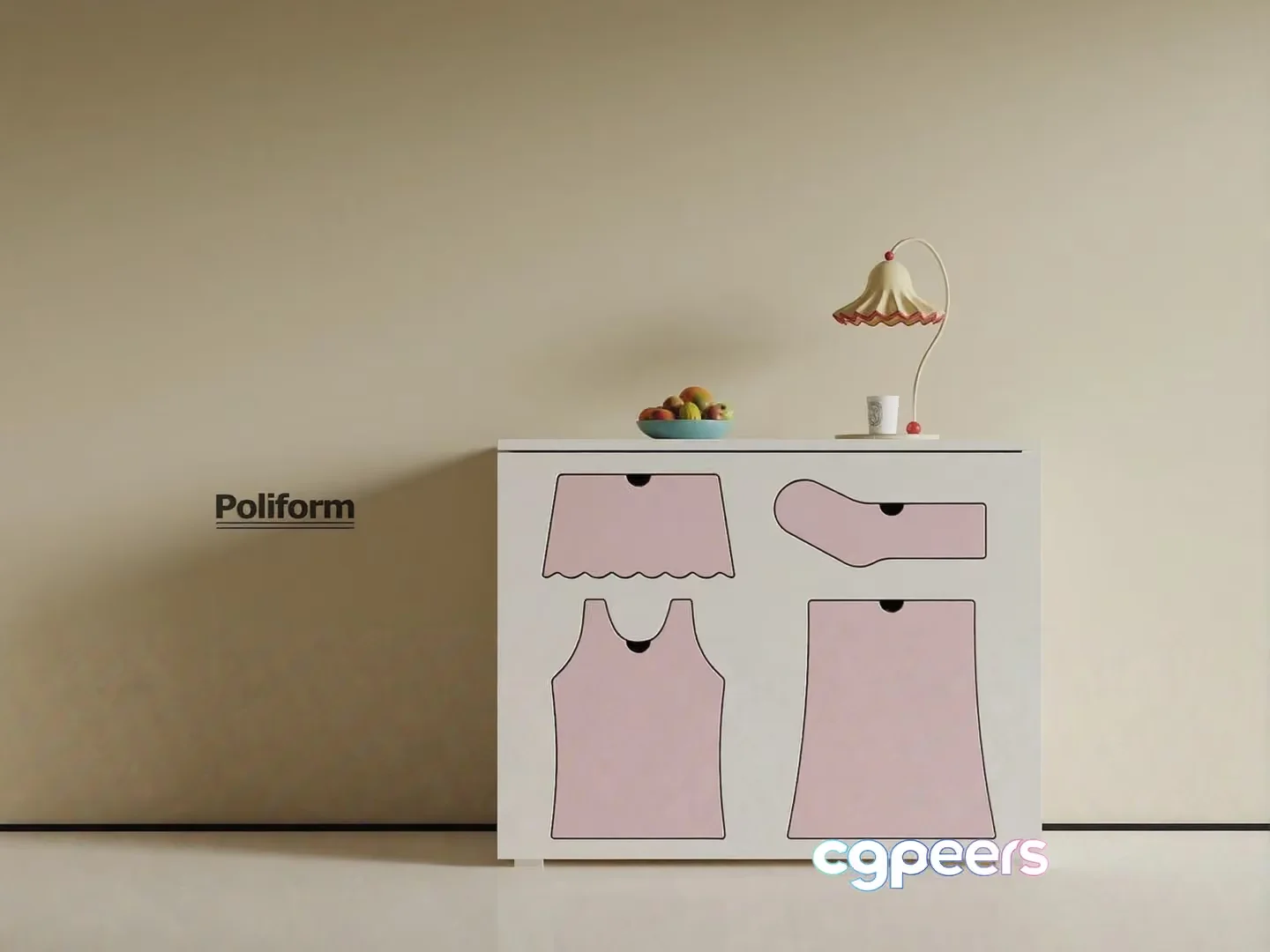 A Pink And White Dresser 3D Model – 1968 – VRAY Render