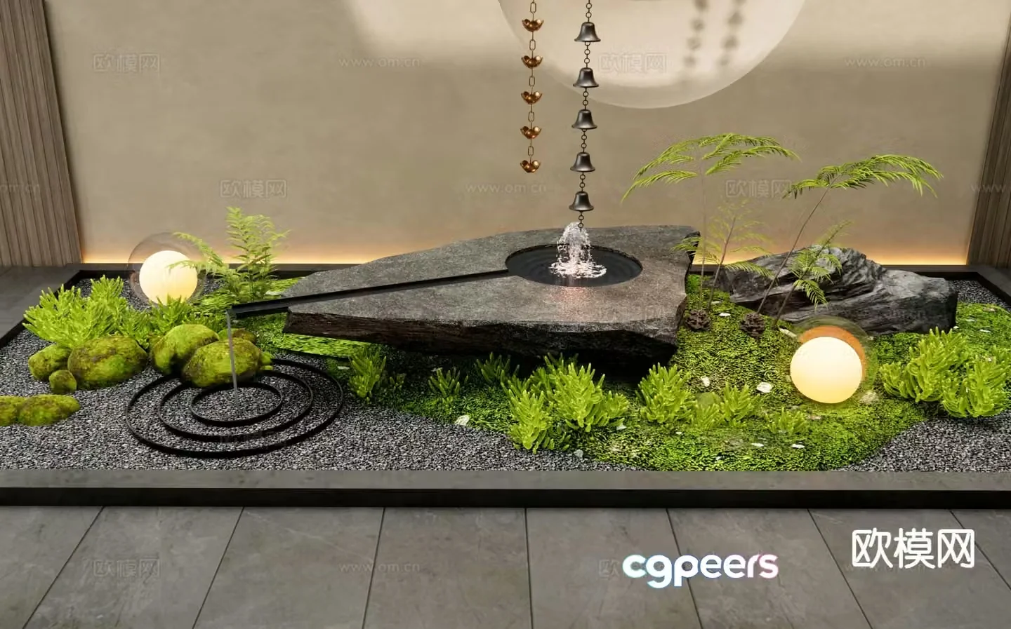 Landscape sketches moss landscaping cold rain chain fountain 3D model