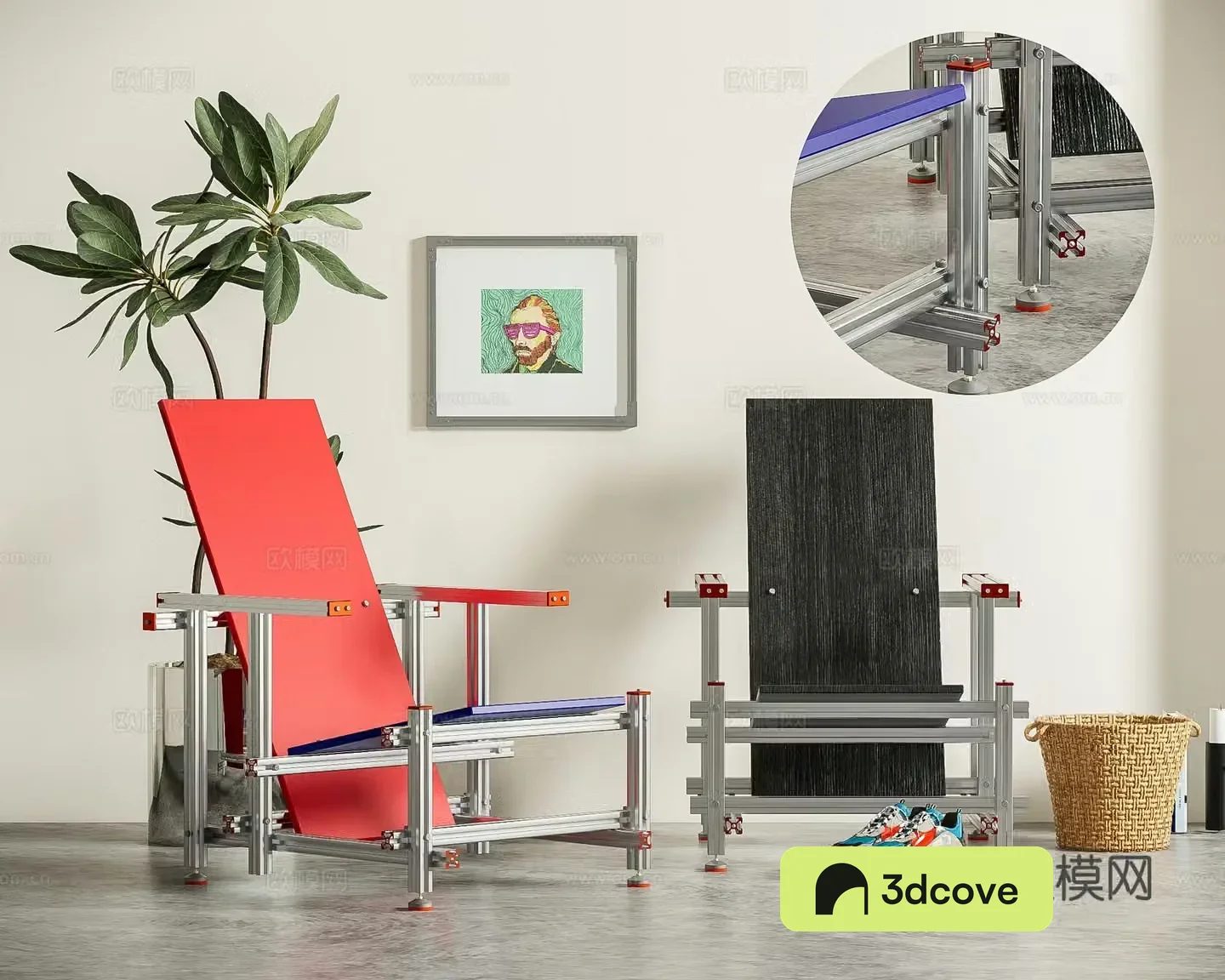 Modern red blue chair aluminum profile casual chair metal casual chair