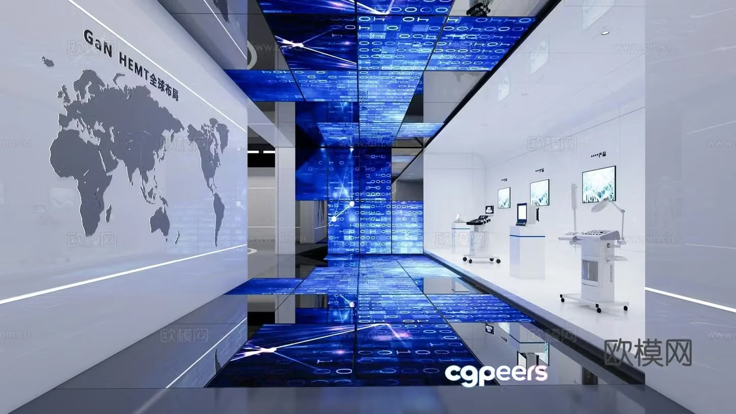 Modern tech exhibition hall 3d model