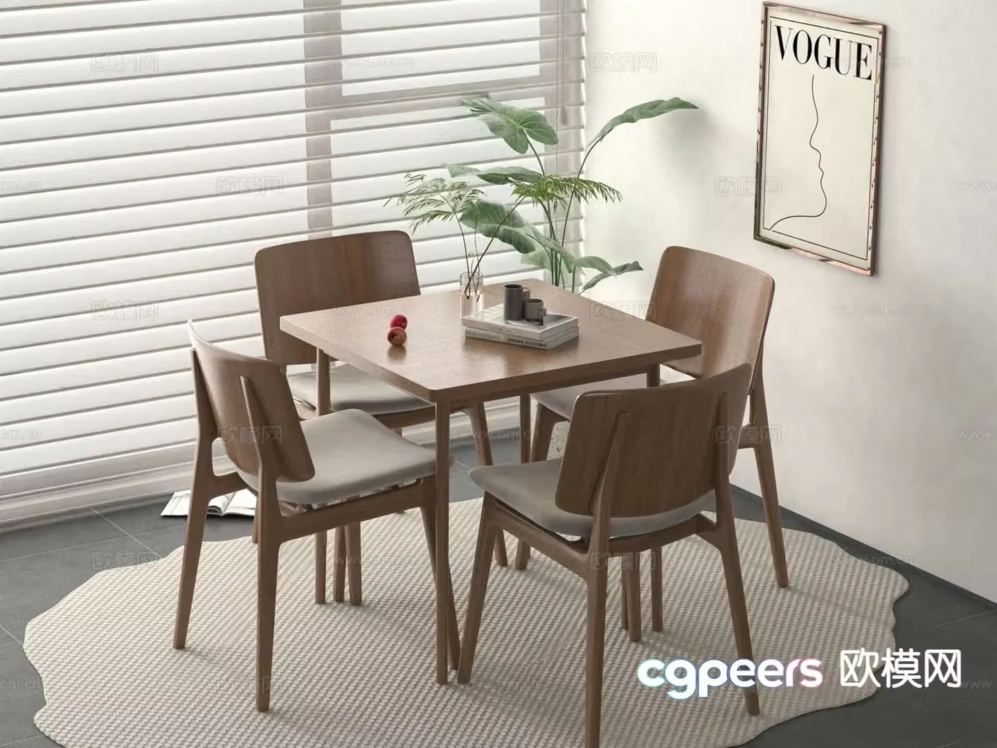 Nordic square dining table and chairs 3d model