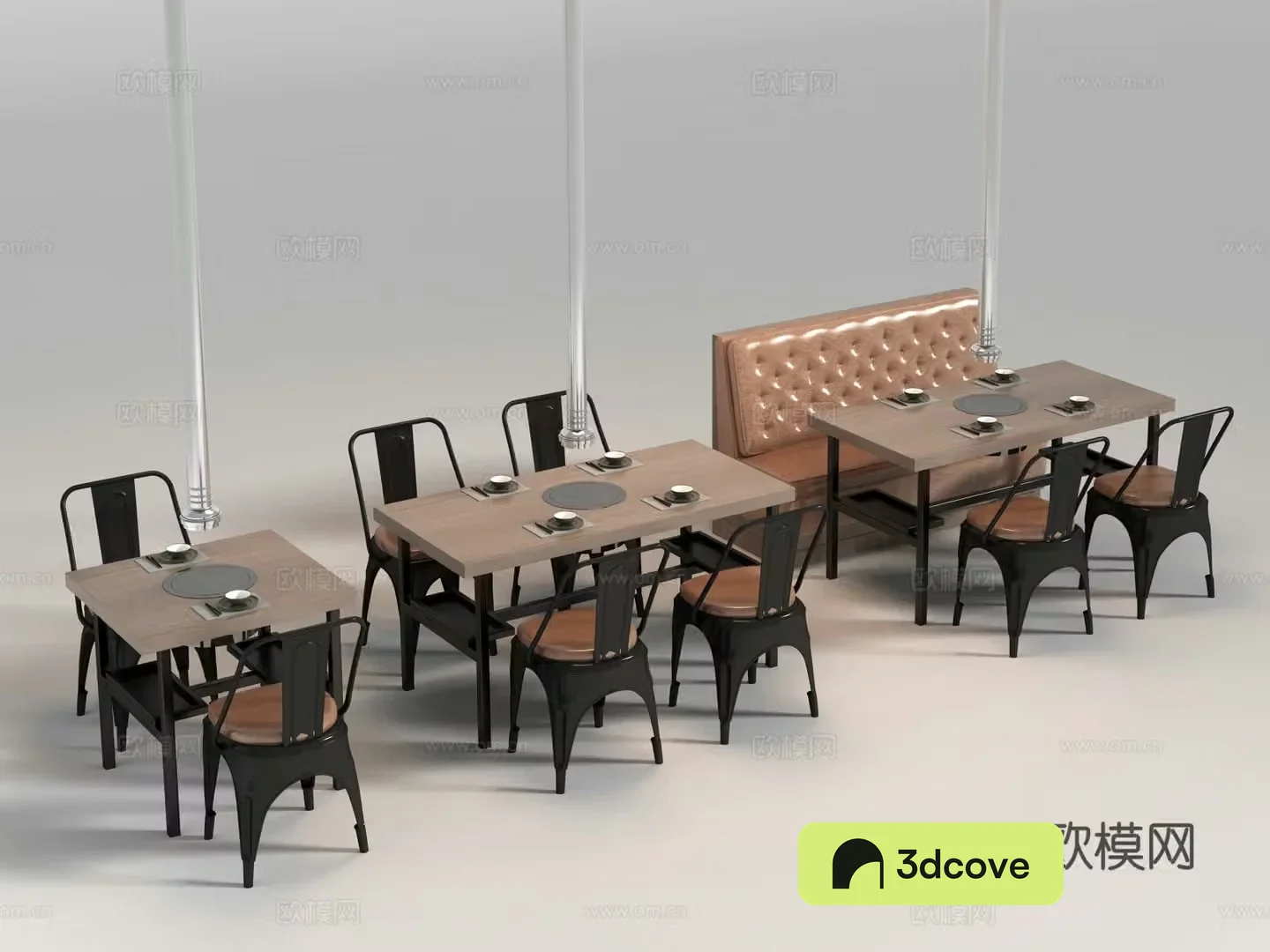 Industrial style barbecue booth dining table and chairs