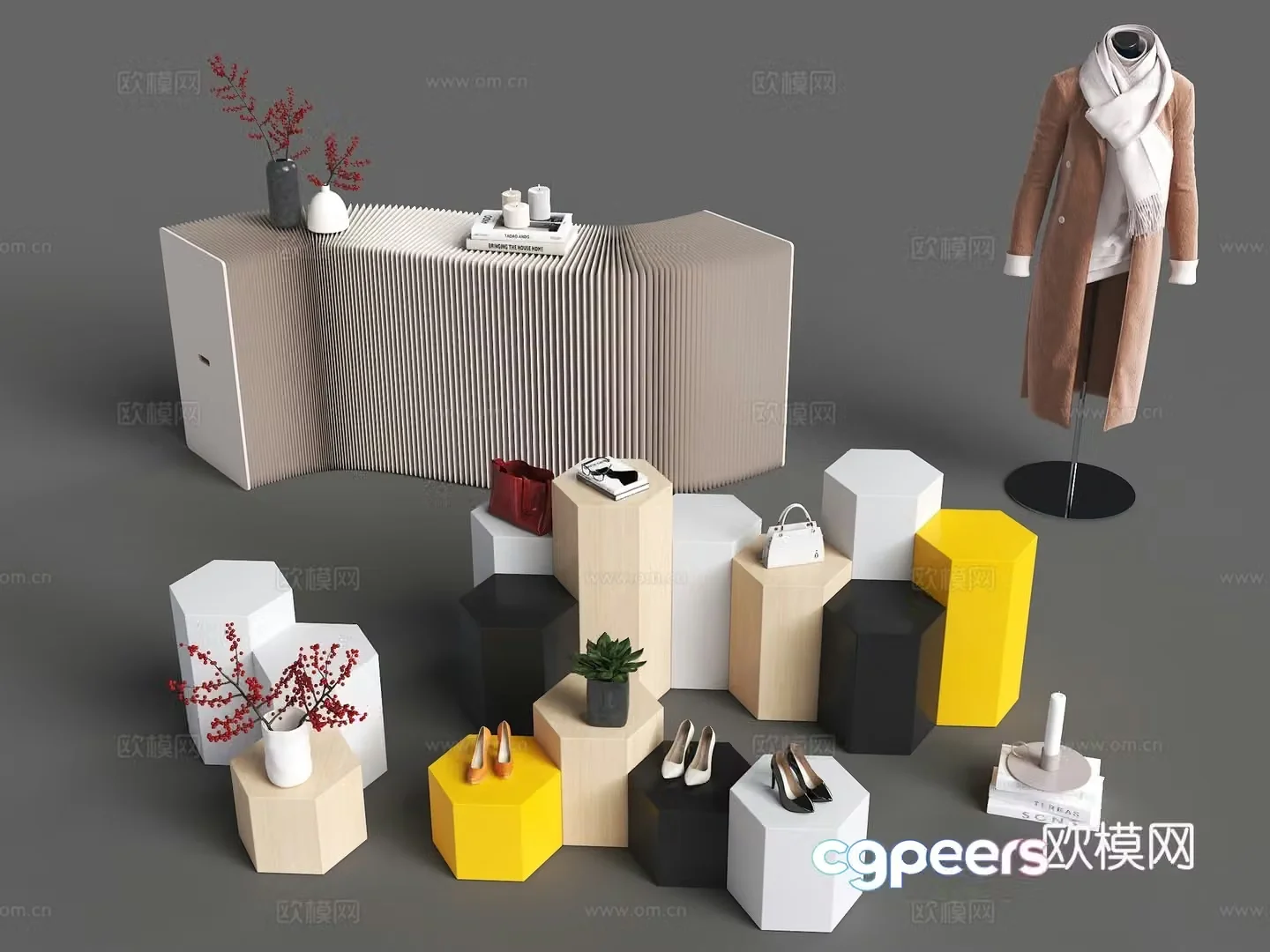 Modern booth Showcase Modern Multifunctional Combination Seat Storage Display Table Stool 3D Model