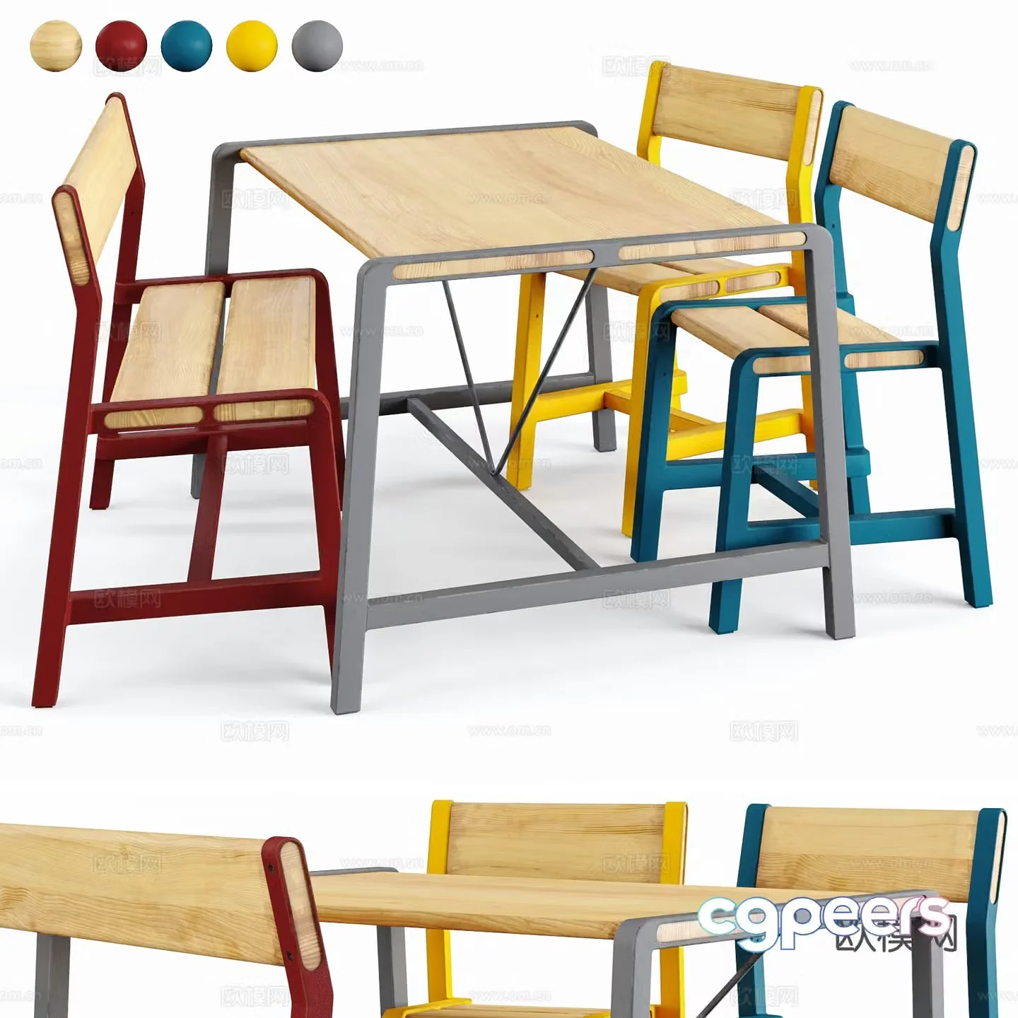 New Chinese Children’s Table and Chair 3D Model