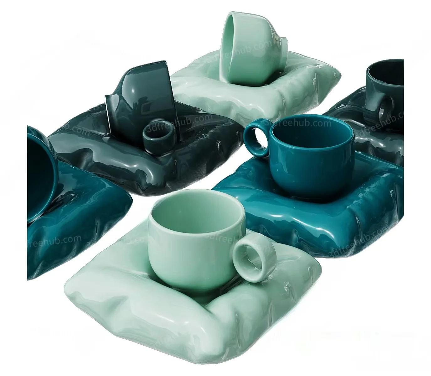 A Set Of Ceramic Cups And Saucers 3D Model – 7507 – VRAY Render