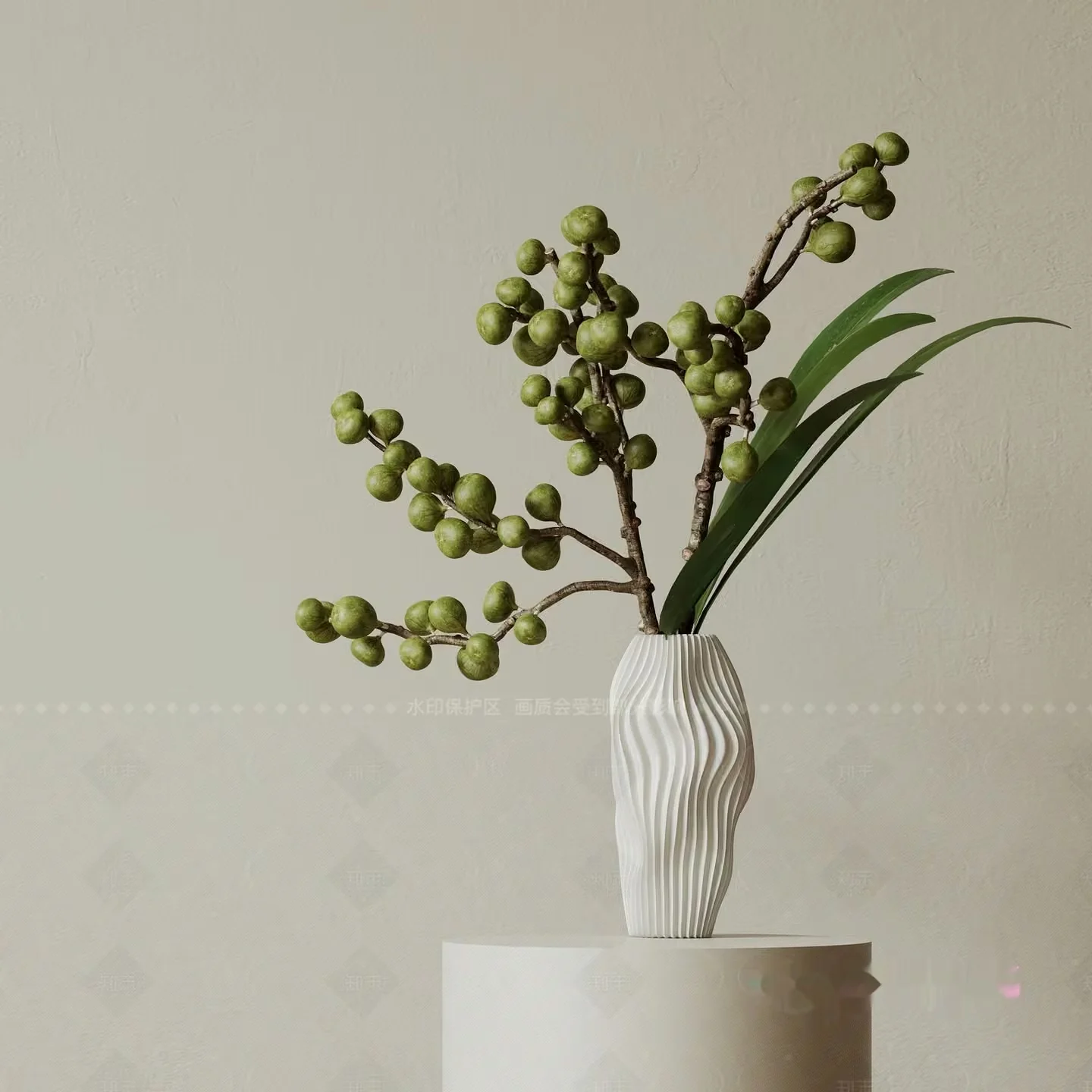 A White Vase With Green Branches 3D Model – 8700 – CORONA Render