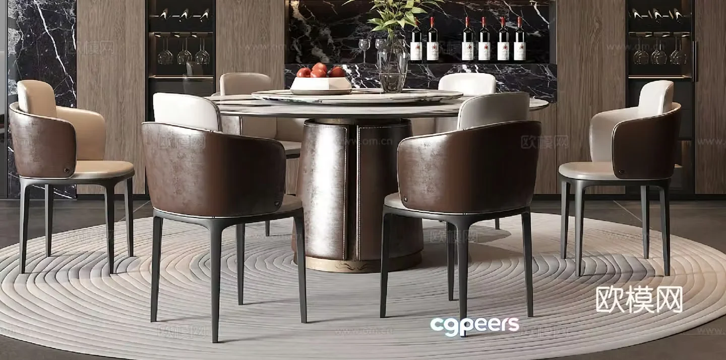 Minotti Italian dining table and chair 3d model
