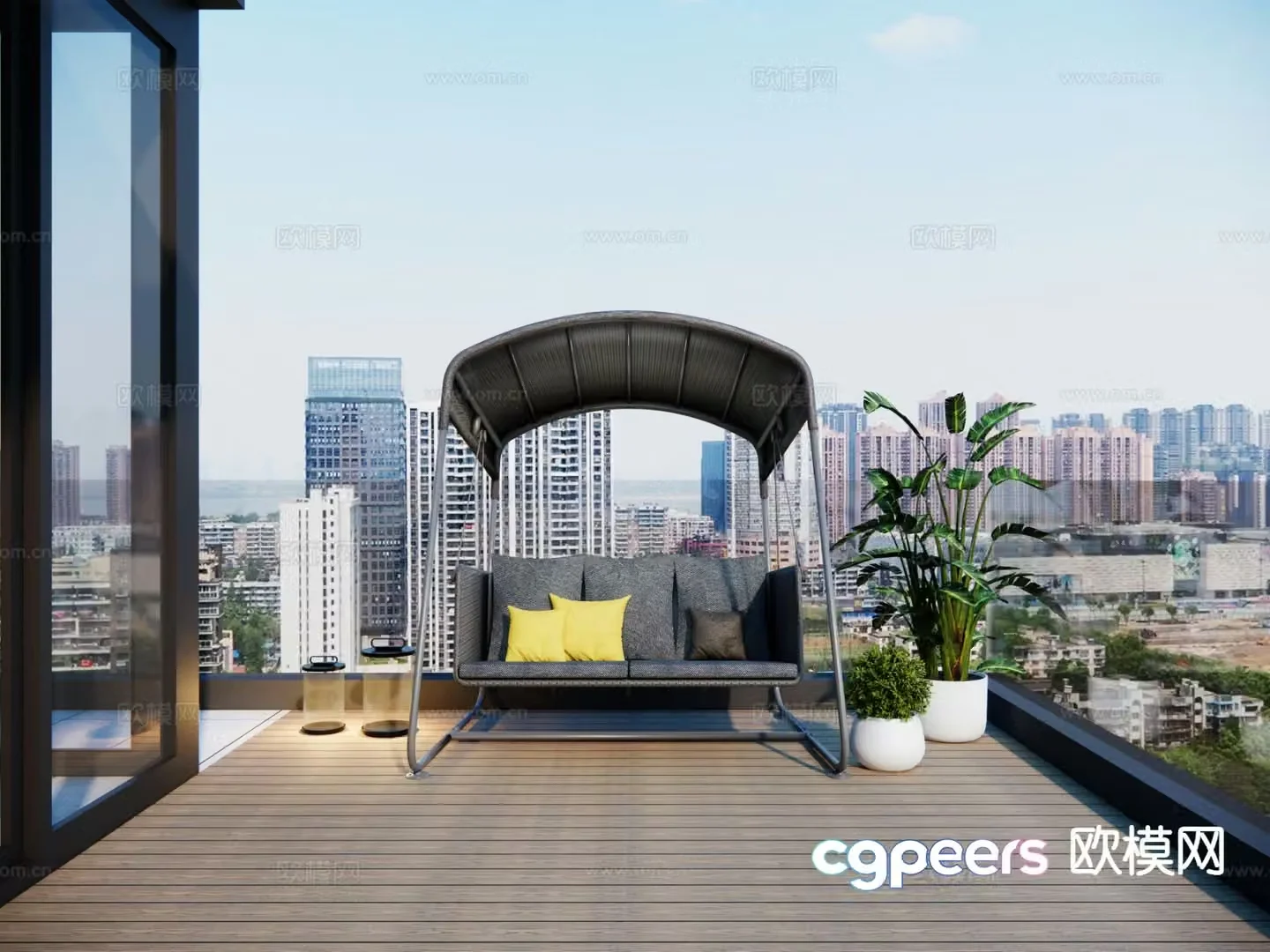 Modern roof garden terrace landscape swing chair 3d model
