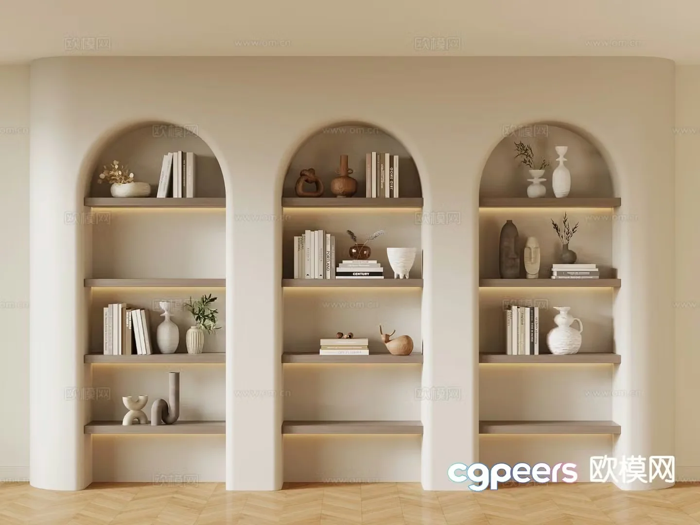 Creamy Bookcase Bookshelf Shelf 3D Model