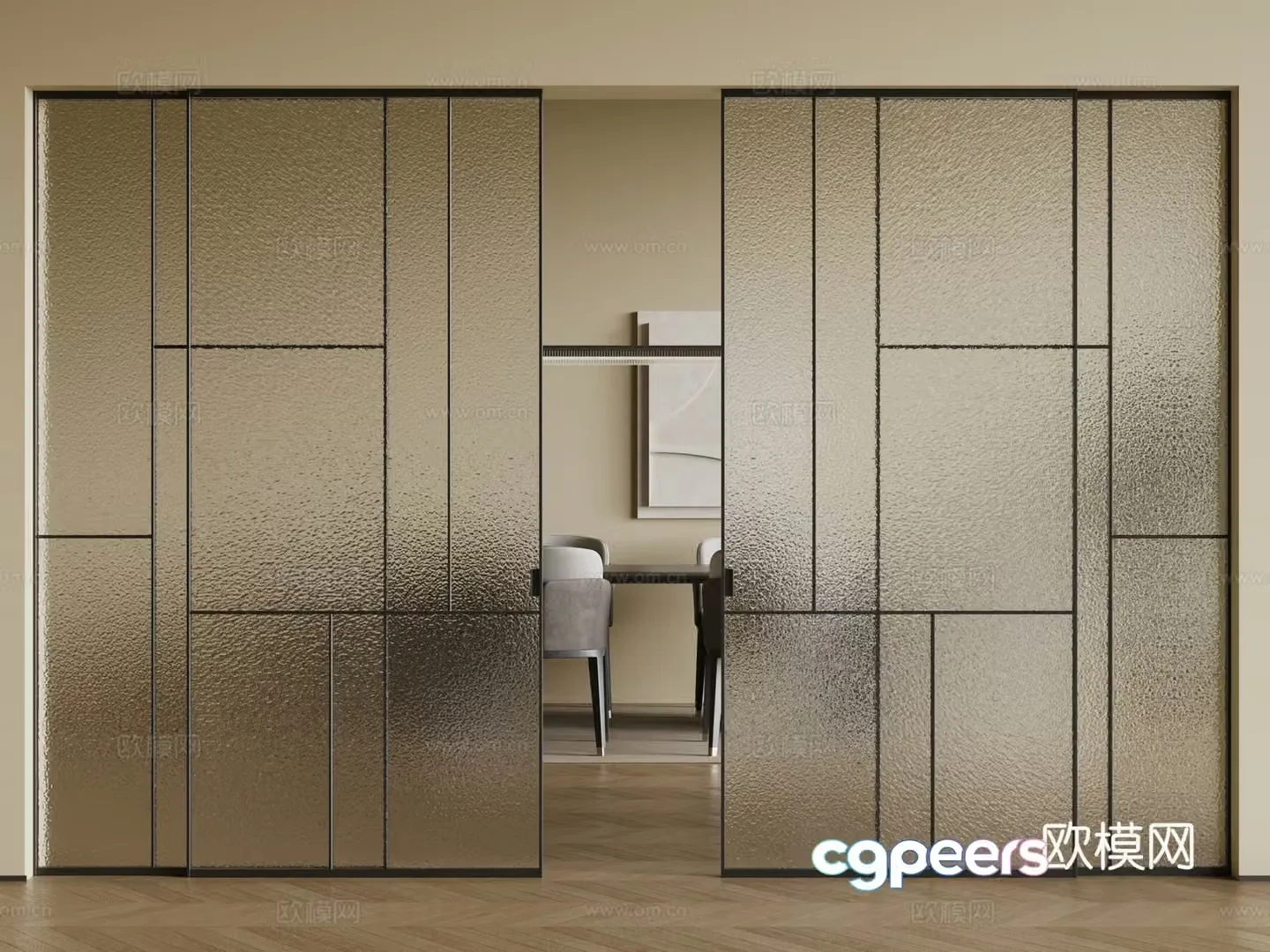 Modern glass sliding door Changhong glass door Glass sliding door 3D model
