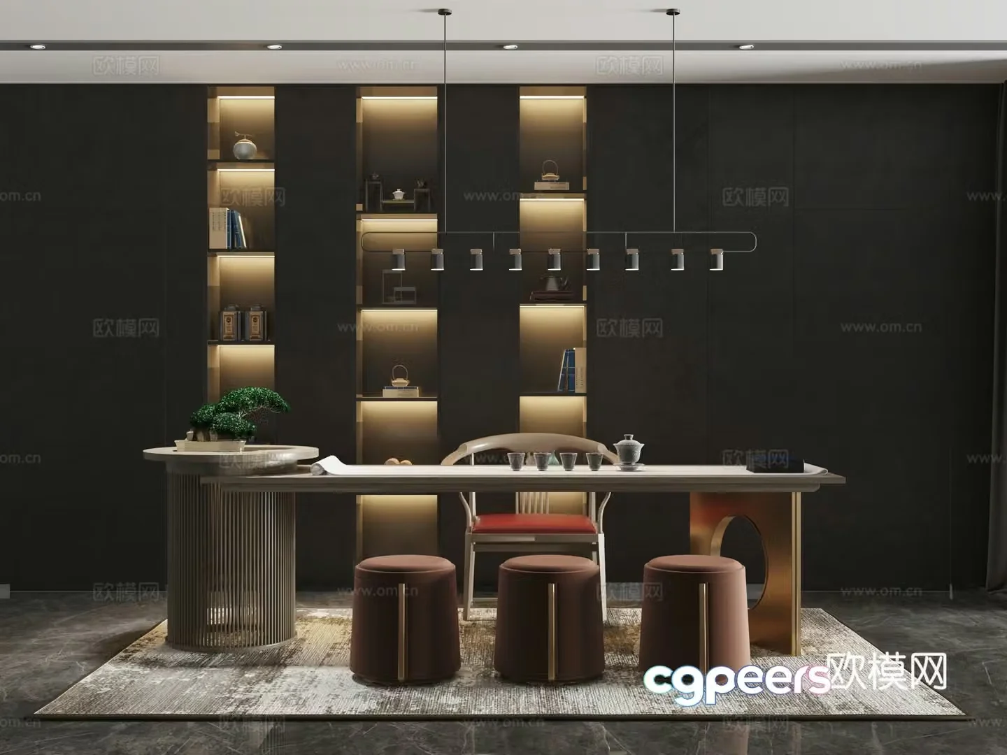 New Chinese style tea room tea table 3d model