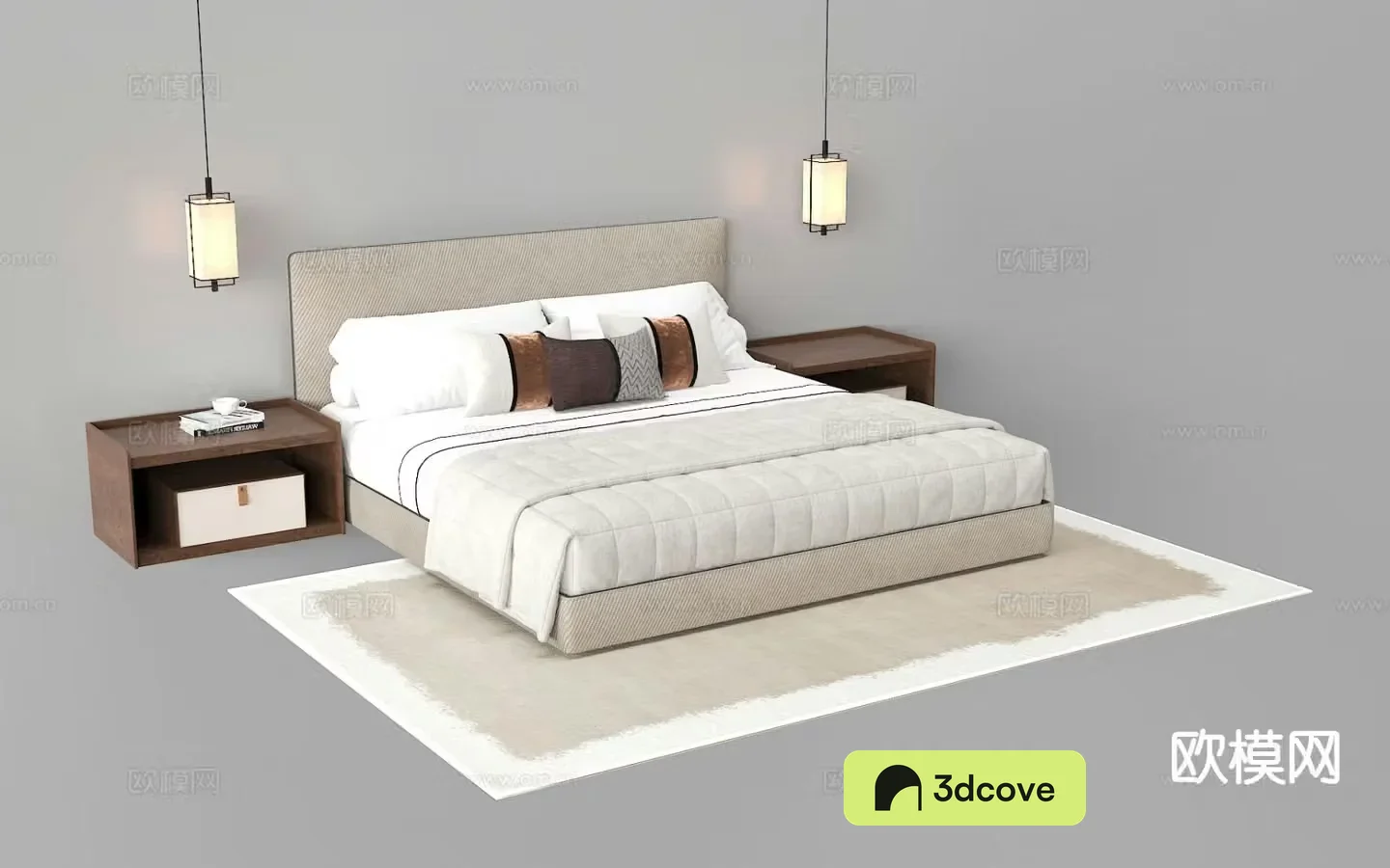 New Chinese style double bed fabric bed