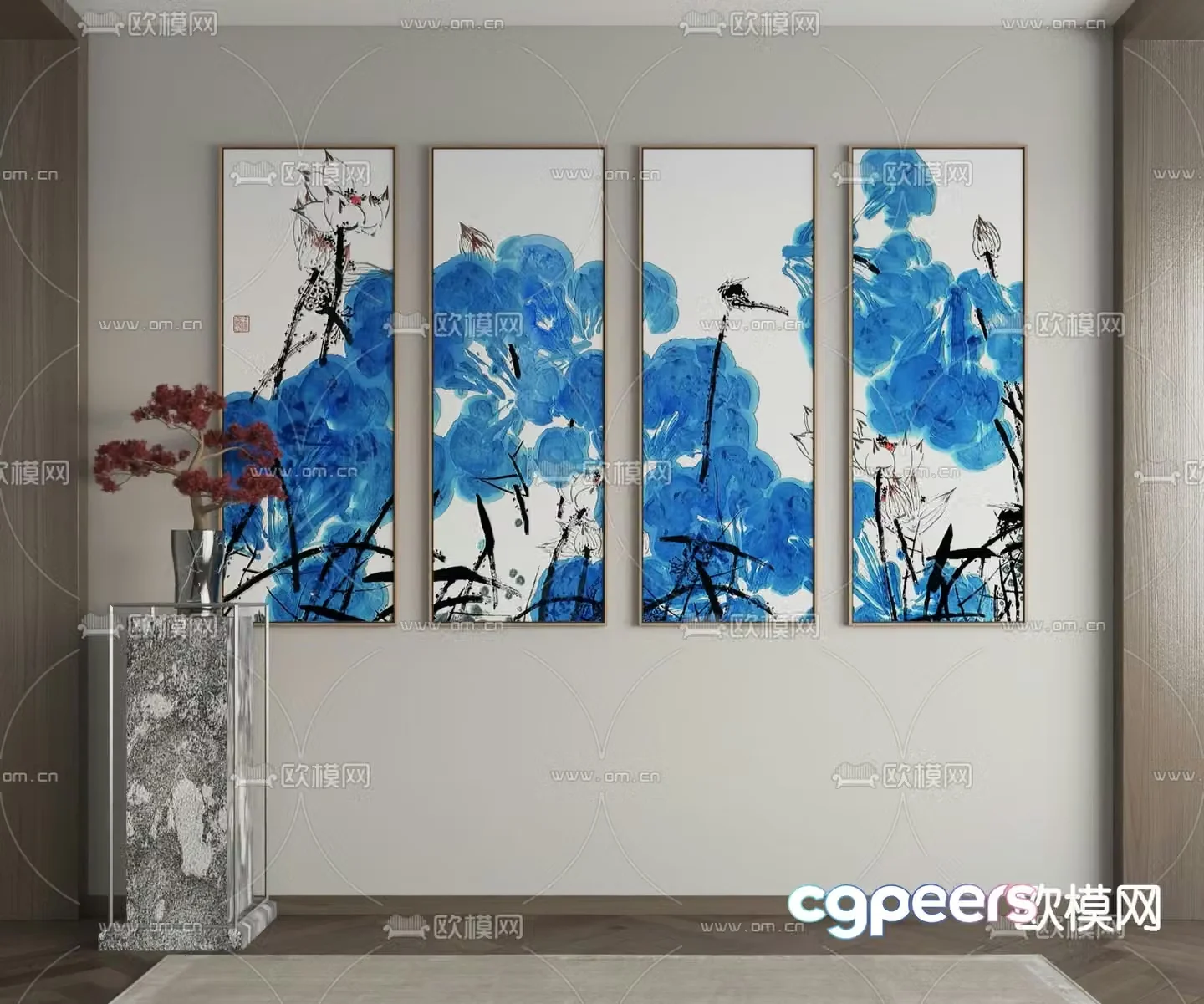 New Chinese style ink painting decorative painting combined painting 3D model