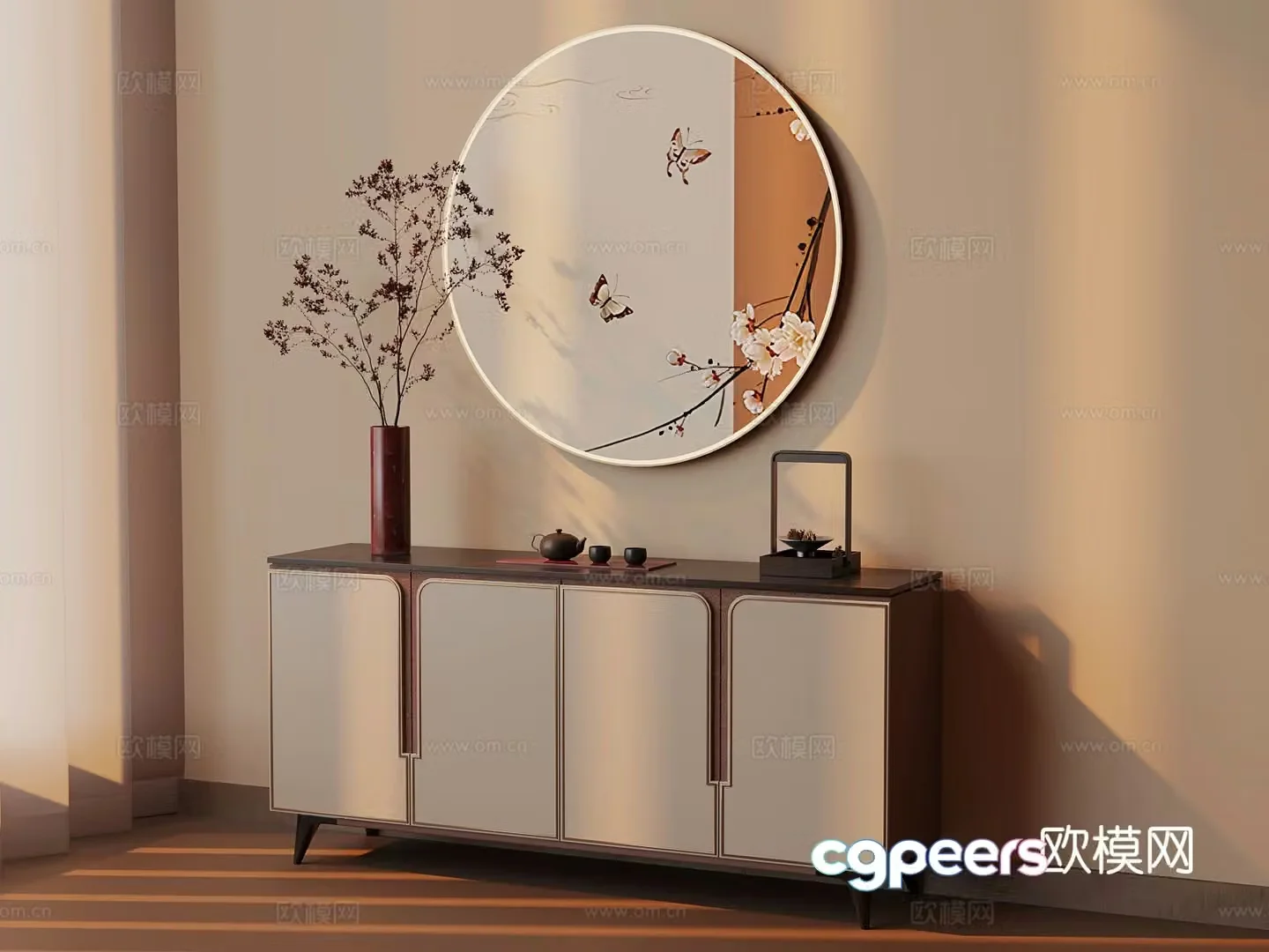 Chinese side cabinet tea set decorative side cabinet 3D model