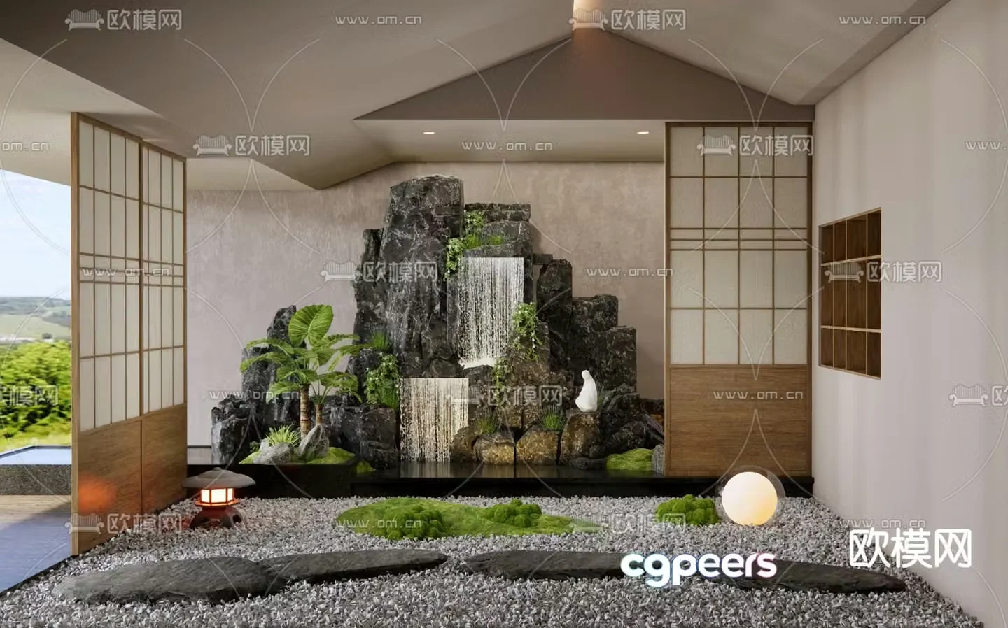 Landscape sketch rockery water feature falling water feature wall 3D model