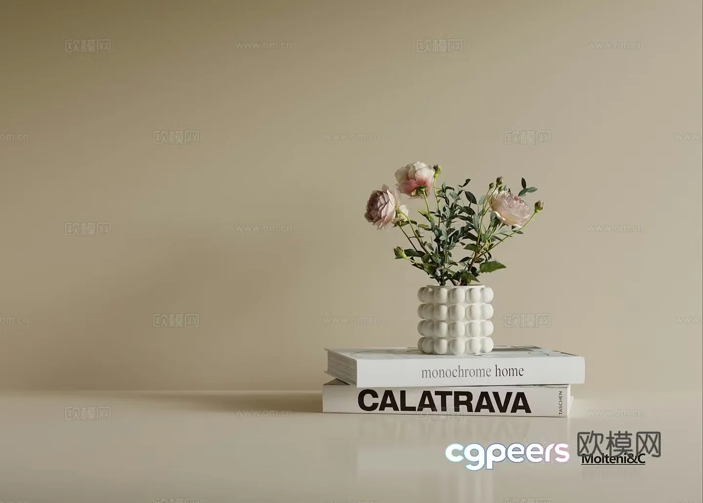 French cream style vase floral art ornament 3d model
