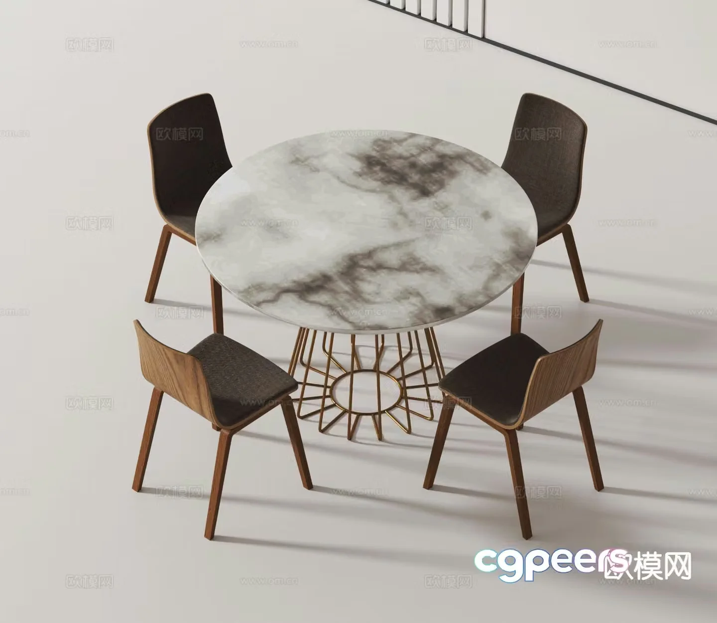 Modern round dining table and chairs 3d model