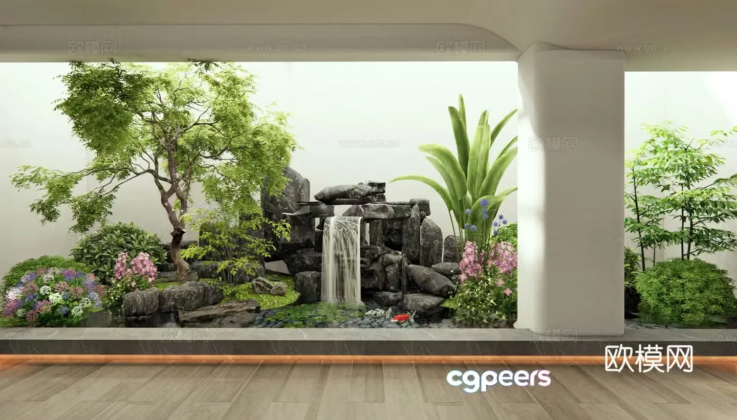 Modern indoor plant landscape rockery waterscape shrubs flowers and plants patio landscape courtyard sketch 3D model