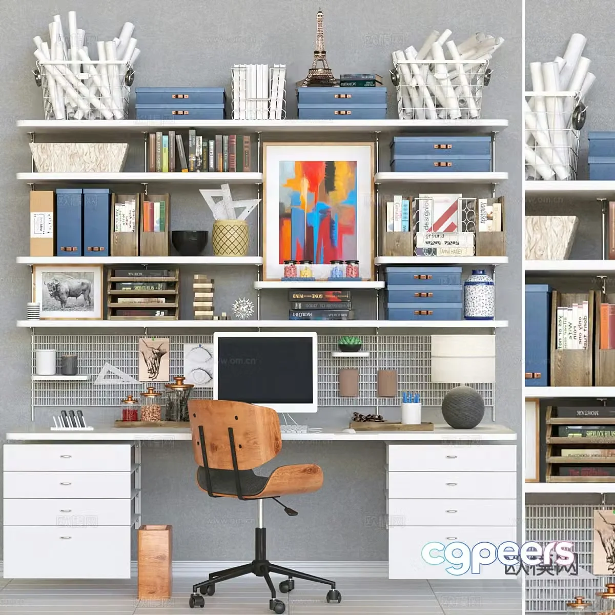 Modern Nordic desk and chair 3d model