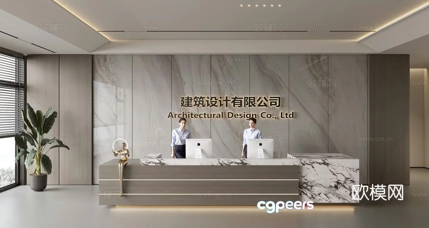 Modern company front desk reception area bar reception desk service desk company front desk background 3D model