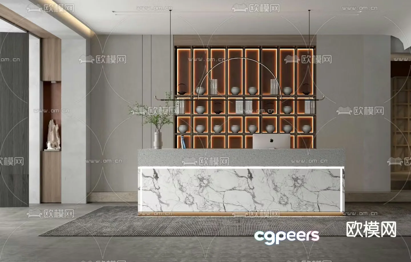 New Chinese style front desk reception desk service desk 3d model