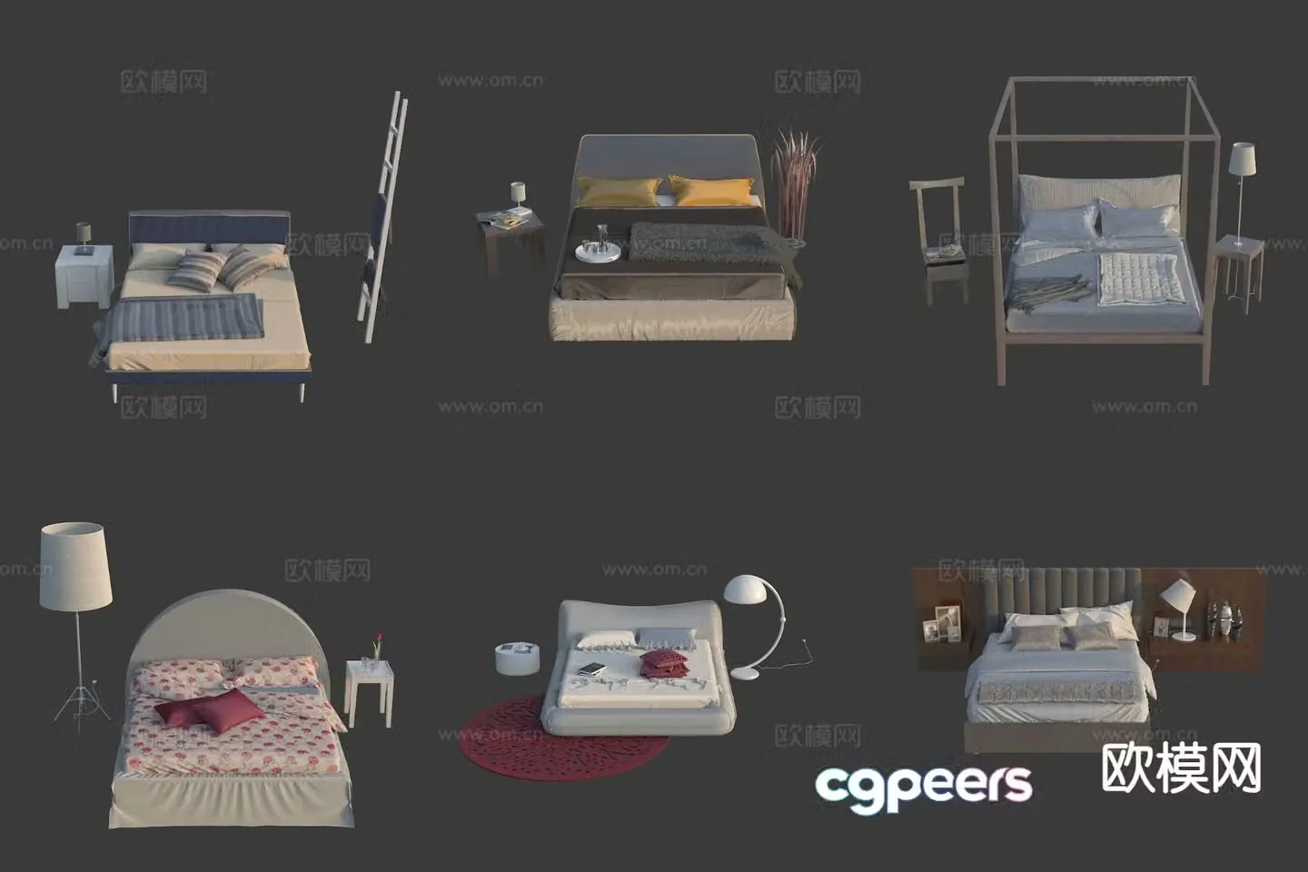 Modern double bed hotel bed teen bed 3d model