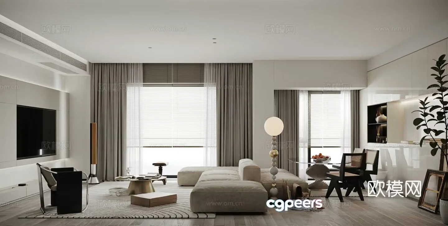 Modern living and dining room 3d model