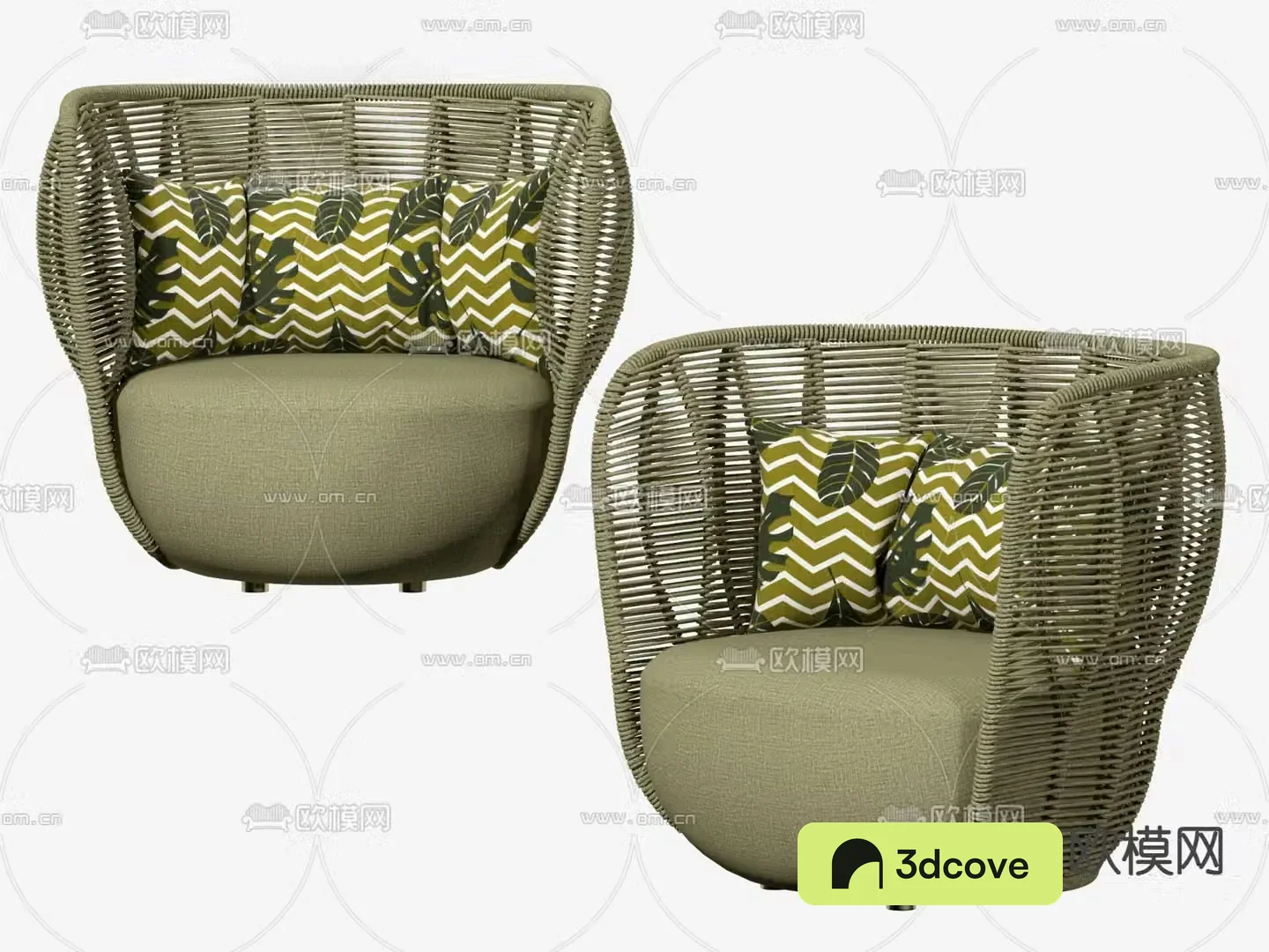 B&B italia modern dark green rattan casual single sofa