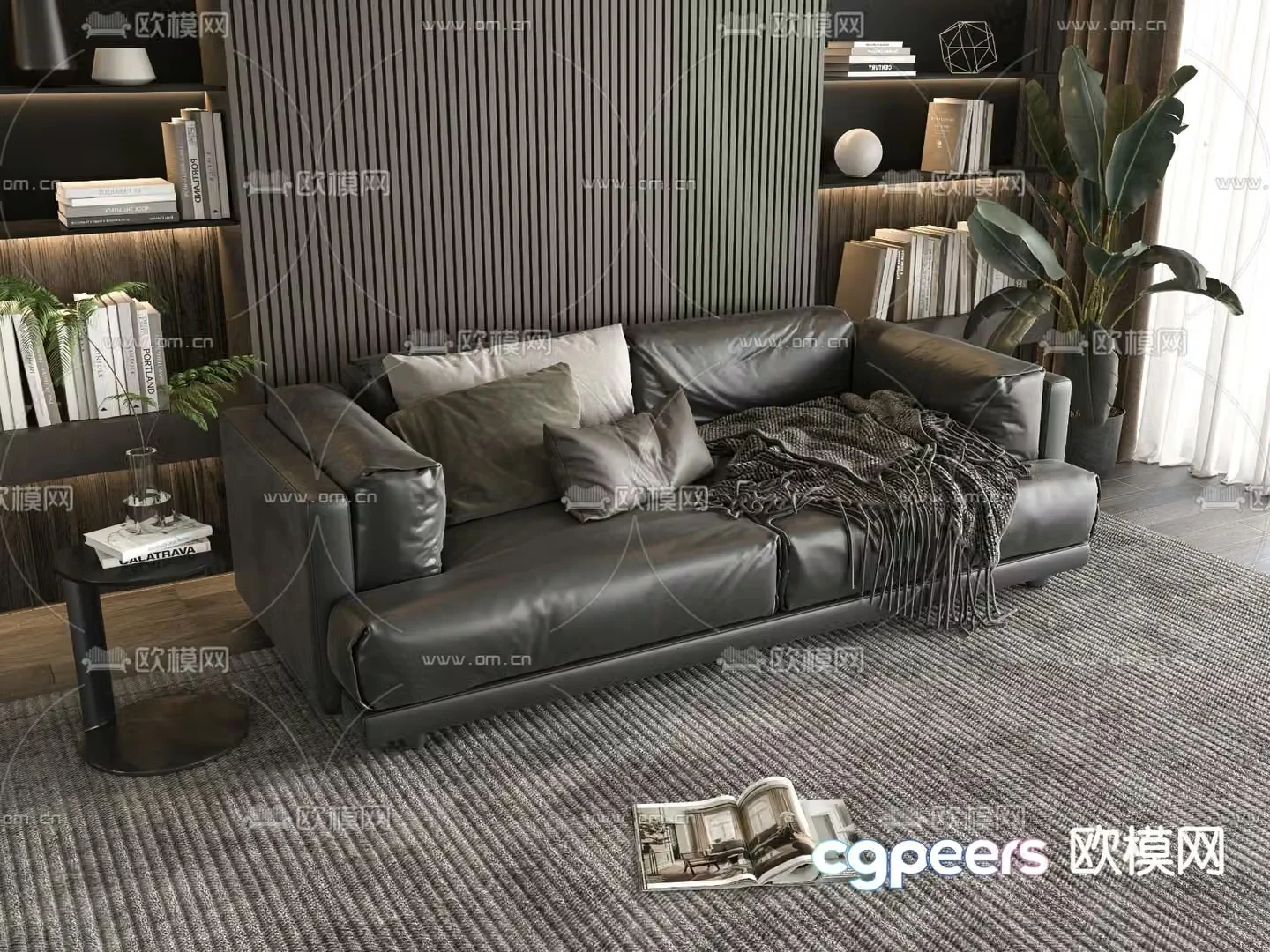 Double sofa leather sofa 3d model