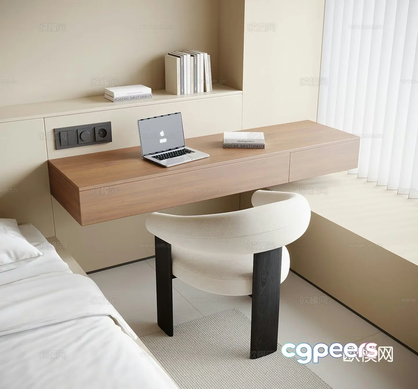 Modern wall-mounted desk and chair 3d model
