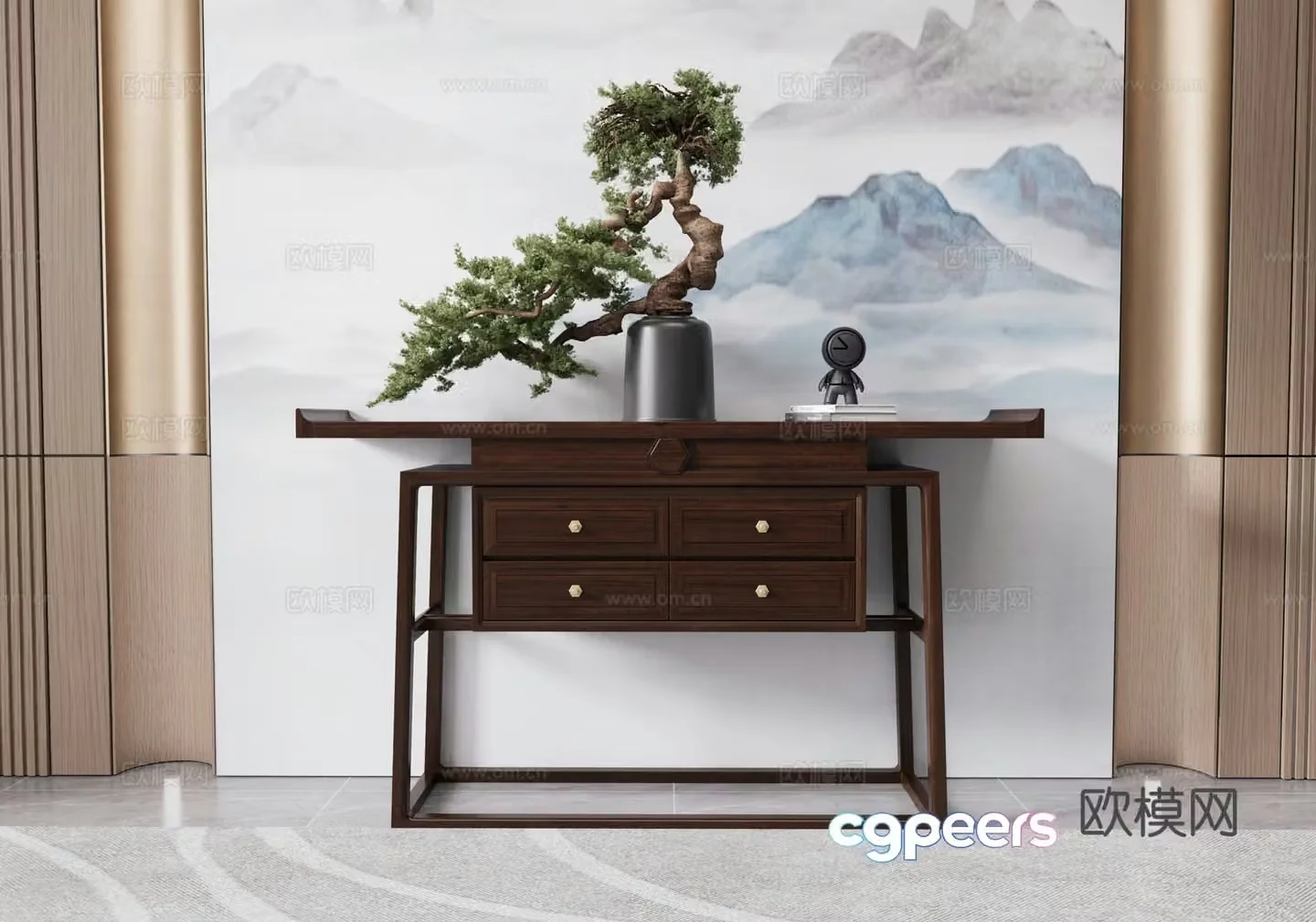 New Chinese style entrance cabinet 3D model