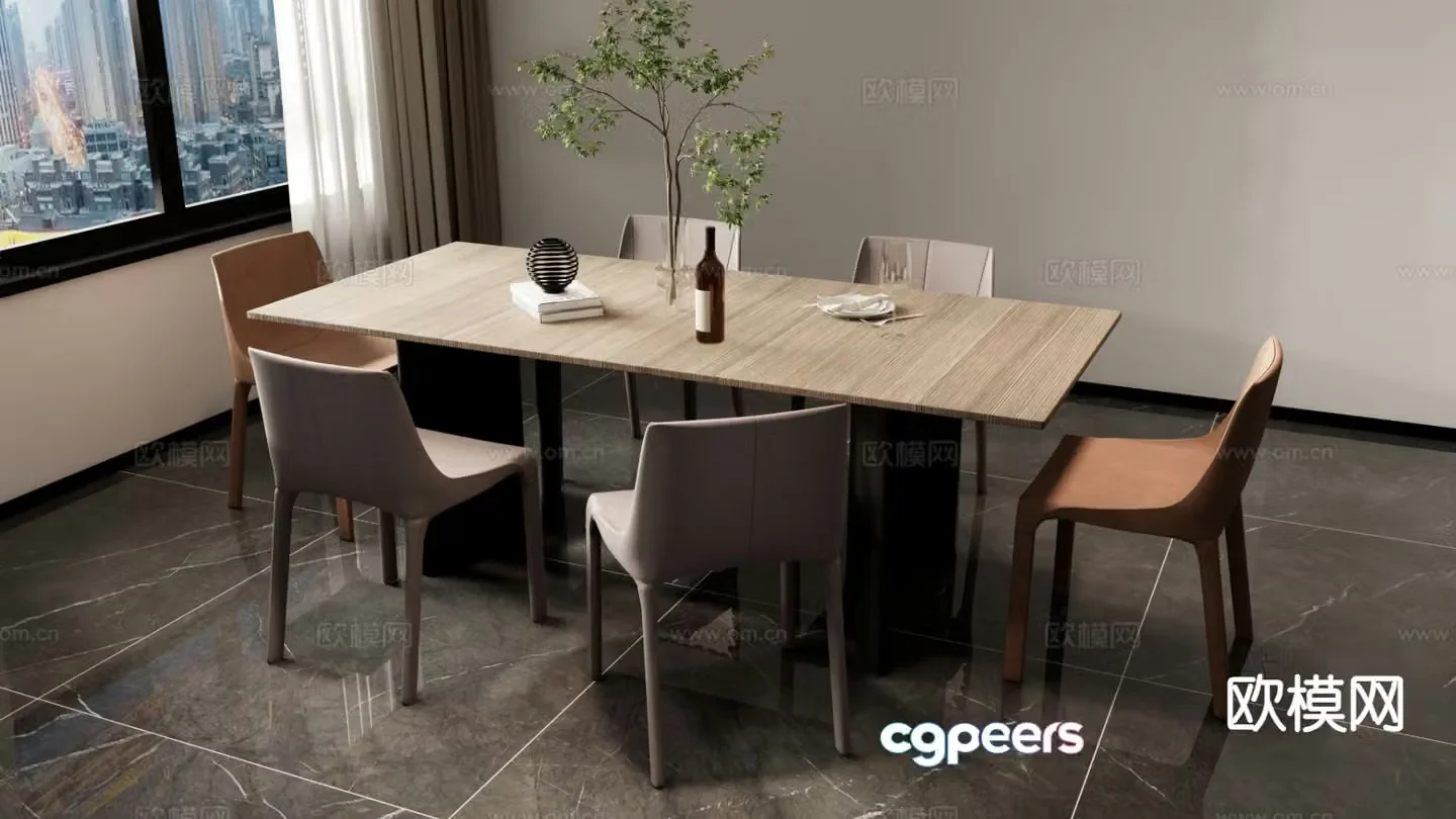 Simple dining table and chairs 3d model