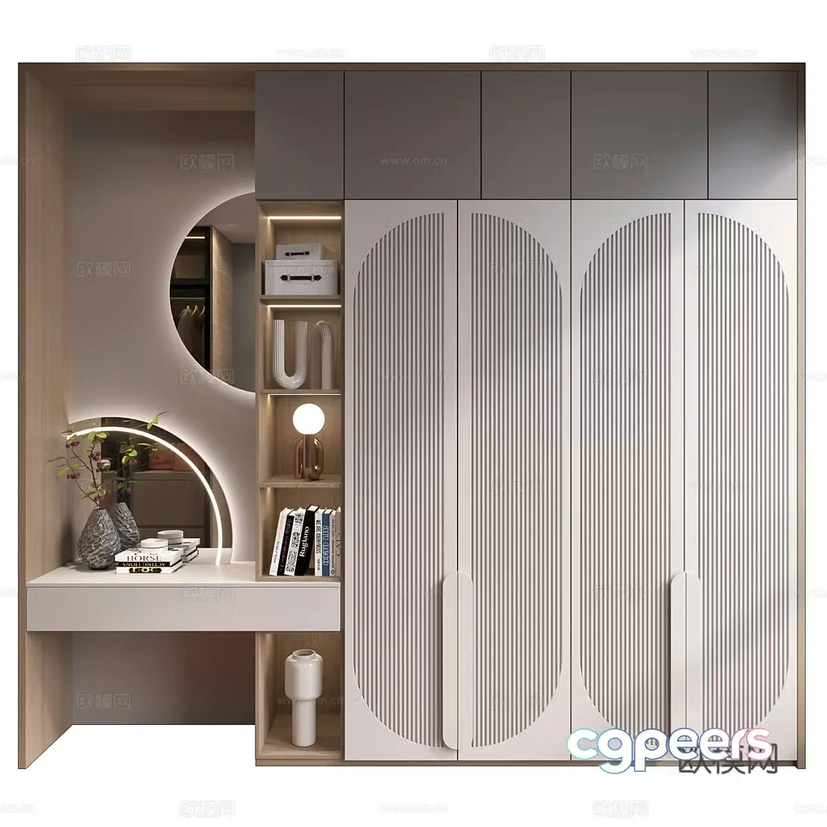 Wasabi windbreaker rattan wardrobe integrated cabinet dressing table dressing mirror storage cabinet ornament 3D model