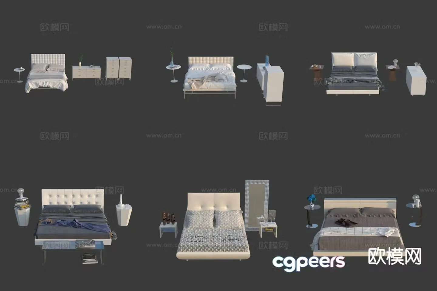 Italian double bed hotel bed leather bed 3d model