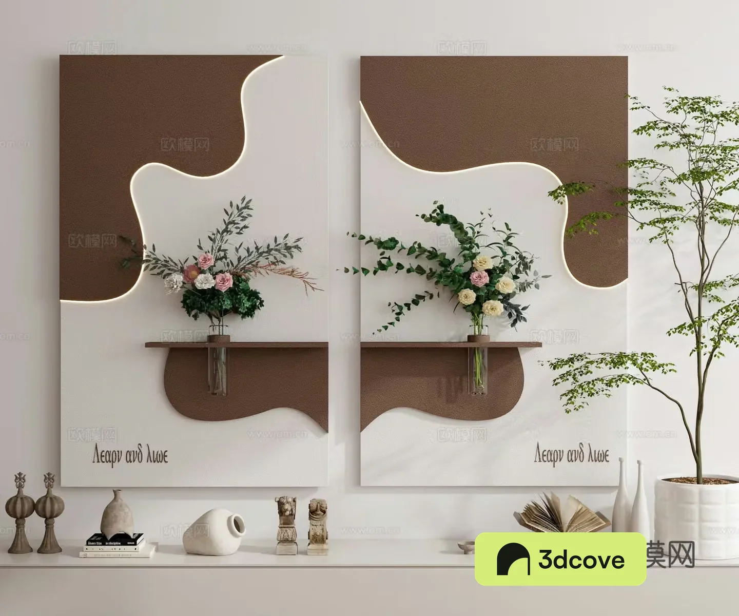 Modern cream style minimalist wasabi style medieval style hanging painting wall decoration decoration painting combination decoration green plant 3D model