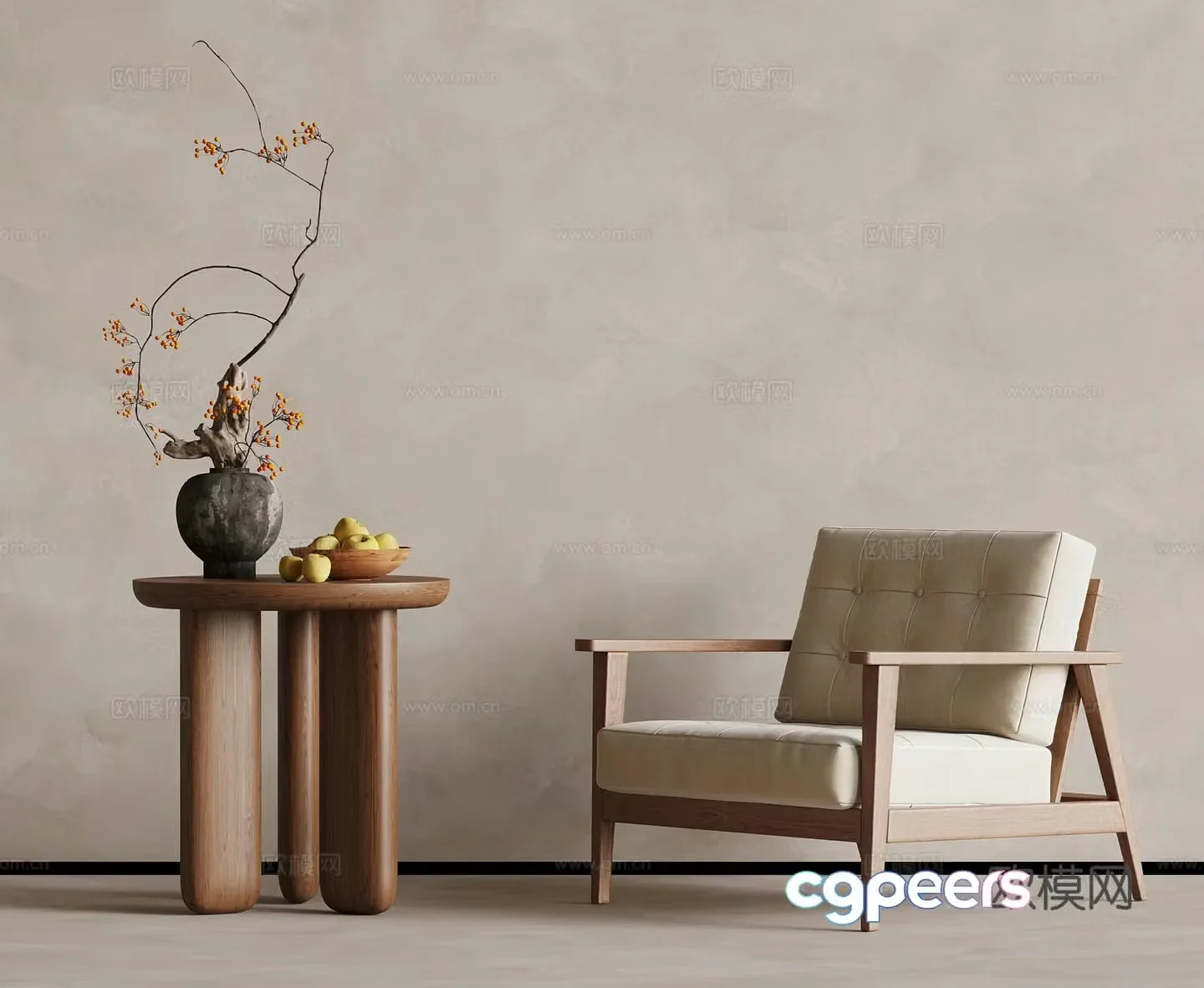 Medieval style leisure chair armchair side table 3d model