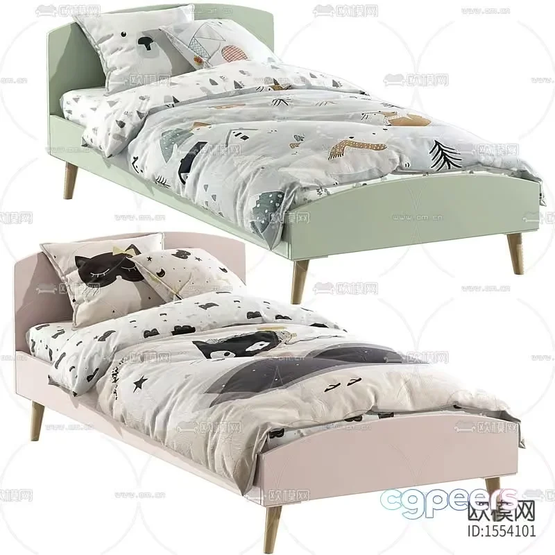 Two Twin Beds With Matching Bedding 3D Model – 13027 – VRAY Render