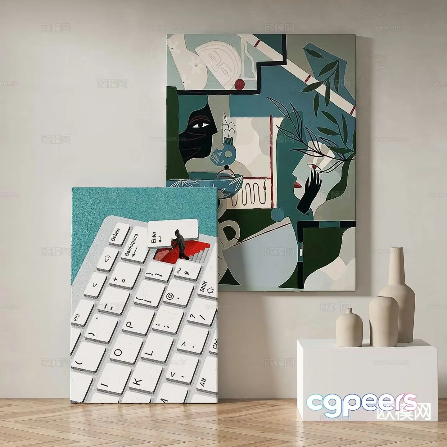 Modern cartoon painting decorative painting 3d model