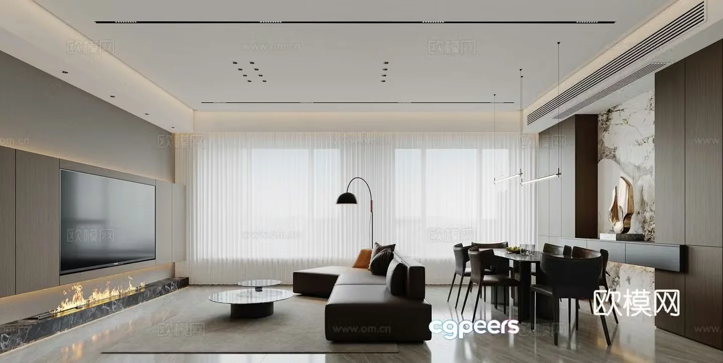 Italian modern living and dining room 3d model