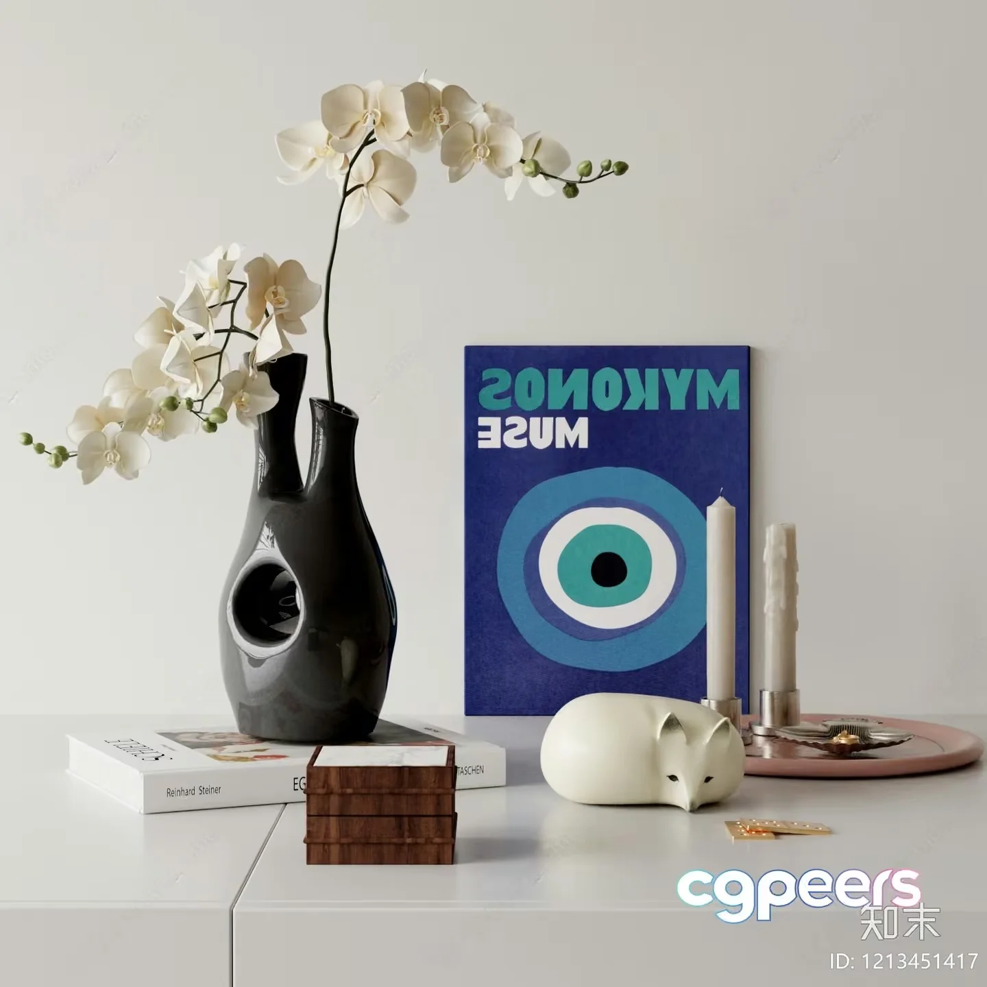 A Decorative Table With Various Objects 3D Model – 5524 – VRAY Render